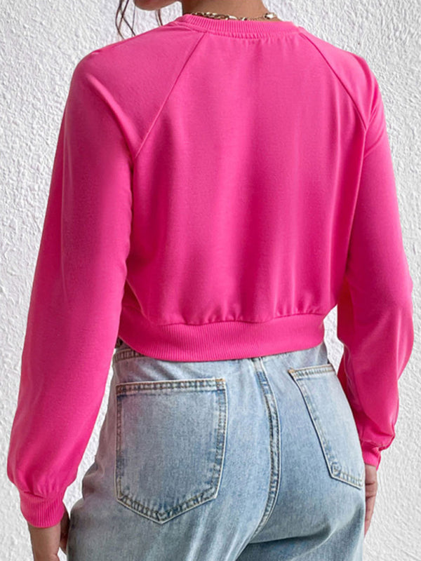 long-sleeved round neck solid color sweater-[Adult]-[Female]-2022 Online Blue Zone Planet