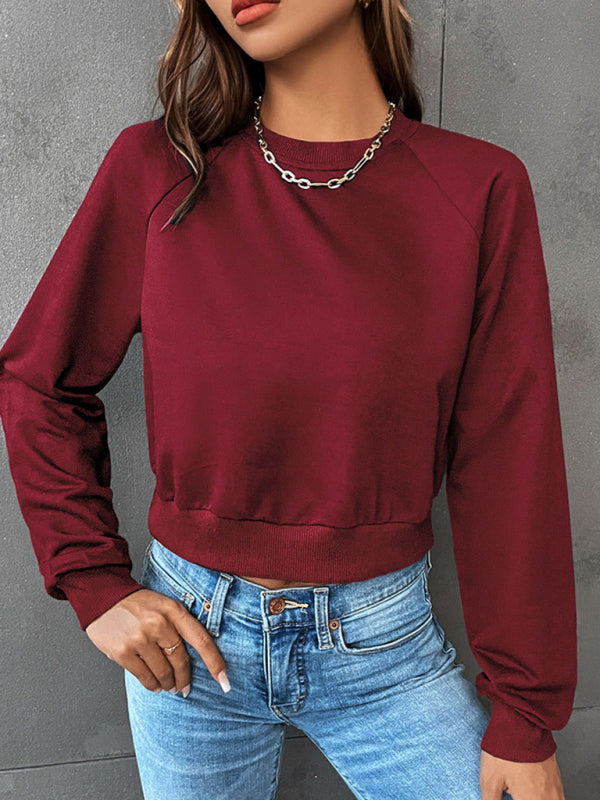 long-sleeved round neck solid color sweater-[Adult]-[Female]-Wine Red-XS-2022 Online Blue Zone Planet