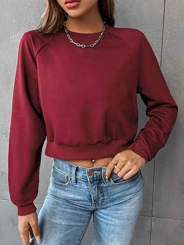 long-sleeved round neck solid color sweater-[Adult]-[Female]-2022 Online Blue Zone Planet