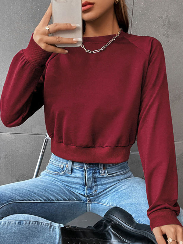 long-sleeved round neck solid color sweater-[Adult]-[Female]-2022 Online Blue Zone Planet