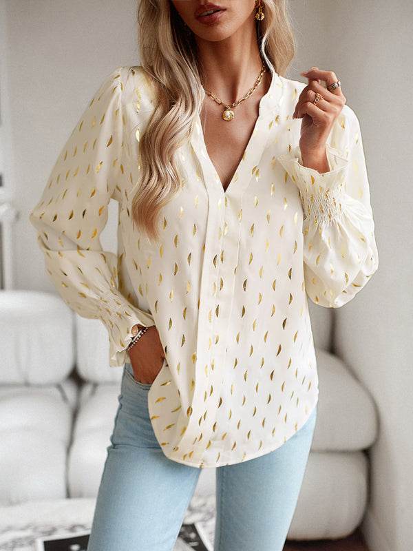 Blue Zone Planet |  v-neck bronzing polka dot long-sleeved shirt blouse BLUE ZONE PLANET