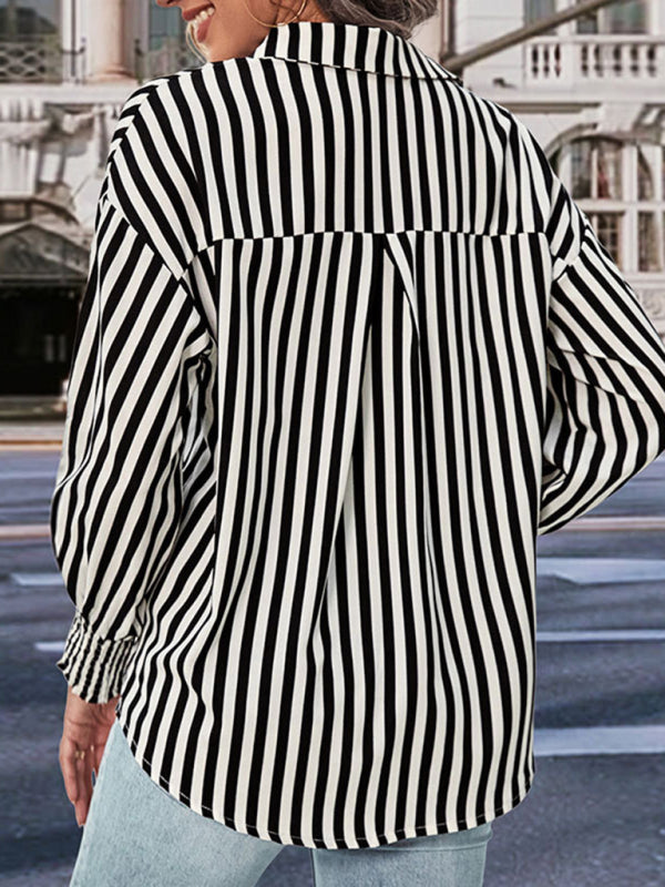 Blue Zone Planet |  New long sleeve black and white striped shirt top BLUE ZONE PLANET