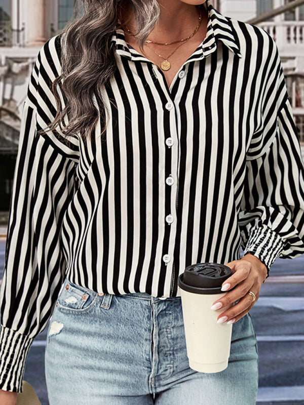 Blue Zone Planet |  New long sleeve black and white striped shirt top BLUE ZONE PLANET