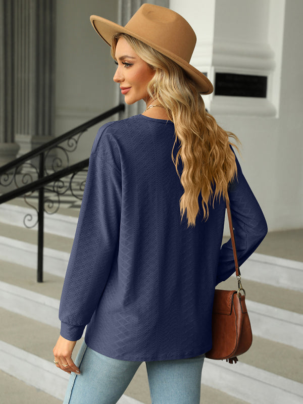 Blue Zone Planet | V Neck Button Loose Long Sleeve T-Shirt Top Clothes BLUE ZONE PLANET