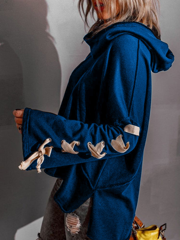 Blue Zone Planet | Women's autumn and winter cotton niche design bandage · Oversized hooded pile neck sweater-TOPS / DRESSES-[Adult]-[Female]-2022 Online Blue Zone Planet