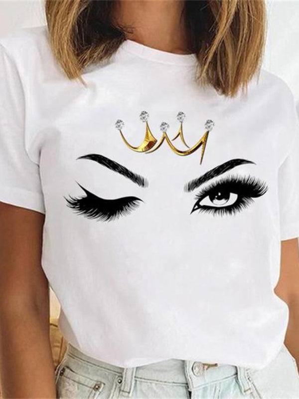 sexy leopard print lips t-shirt round neck short-sleeved T-shirt women's top kakaclo