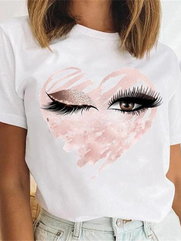 sexy leopard print lips t-shirt round neck short-sleeved T-shirt women's top kakaclo