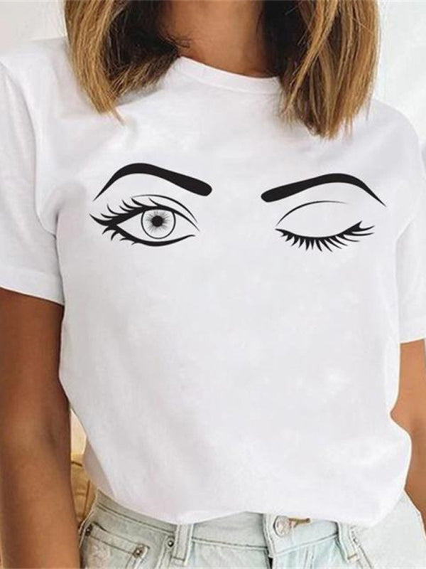 sexy leopard print lips t-shirt round neck short-sleeved T-shirt women's top kakaclo