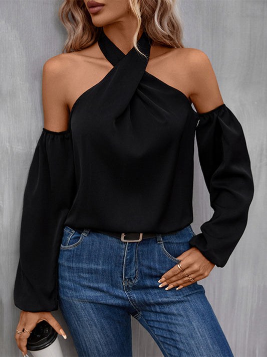 solid color strapless long-sleeved shirt BLUE ZONE PLANET