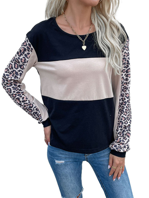 Blue Zone Planet |  Loose Top Leopard Stitching Long Sleeve T-Shirt BLUE ZONE PLANET
