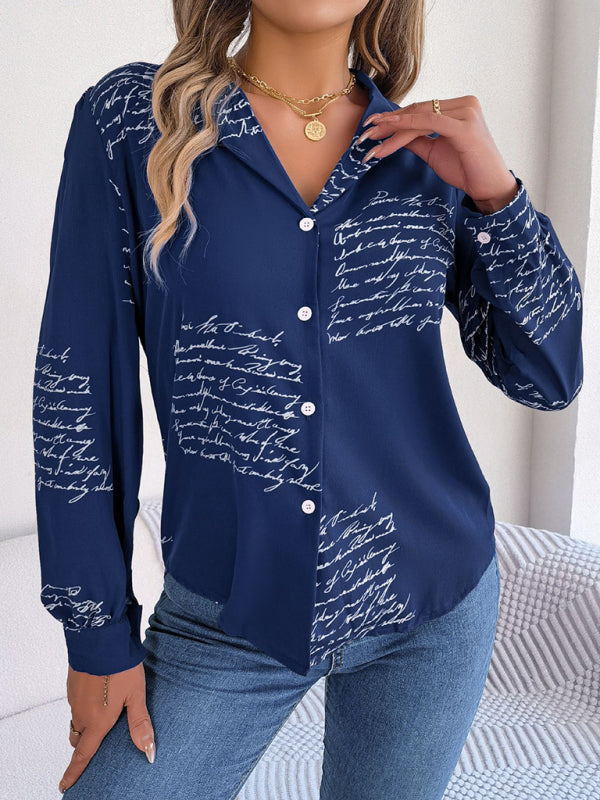 Blue Zone Planet | all-match letter suit collar long-sleeved shirt BLUE ZONE PLANET