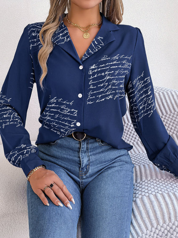 Blue Zone Planet | all-match letter suit collar long-sleeved shirt BLUE ZONE PLANET