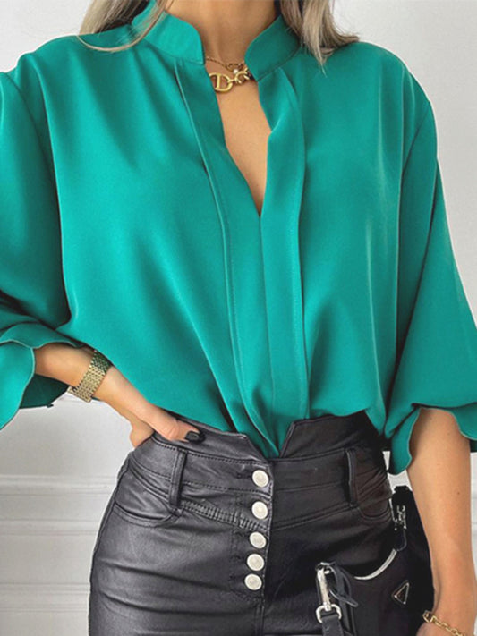 Blue Zone Planet |  solid color all-match loose long-sleeved chiffon blouse BLUE ZONE PLANET