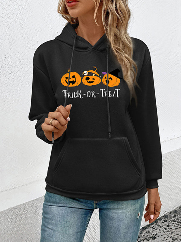 Blue Zone Planet | Halloween Pumpkin Print Casual Ladies Sweatshirt-TOPS / DRESSES-[Adult]-[Female]-Black-S-2022 Online Blue Zone Planet