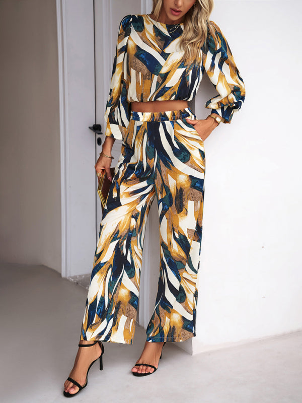 Blue Zone Planet |  Casual vacation print trousers two-piece suit kakaclo