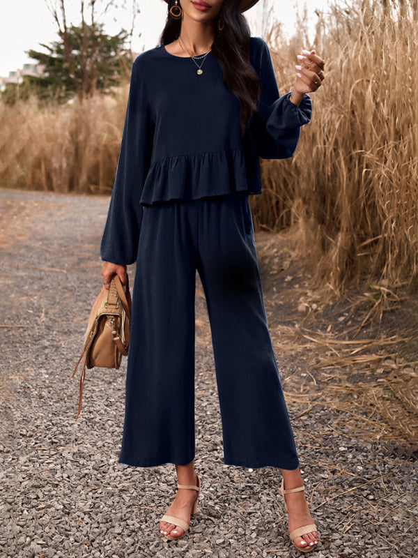 Temperament suit solid color long-sleeved top loose trousers BLUE ZONE PLANET