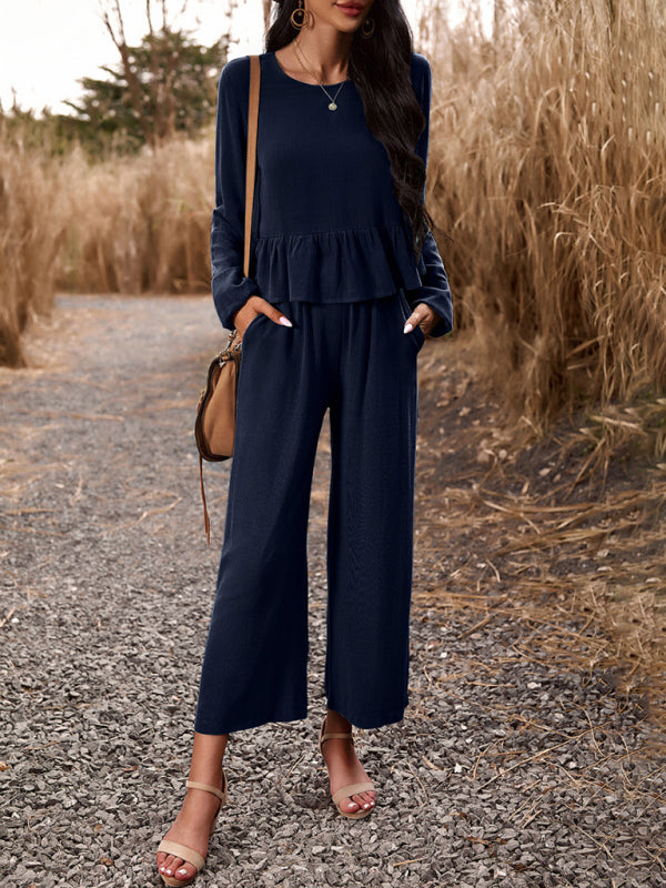 Temperament suit solid color long-sleeved top loose trousers BLUE ZONE PLANET