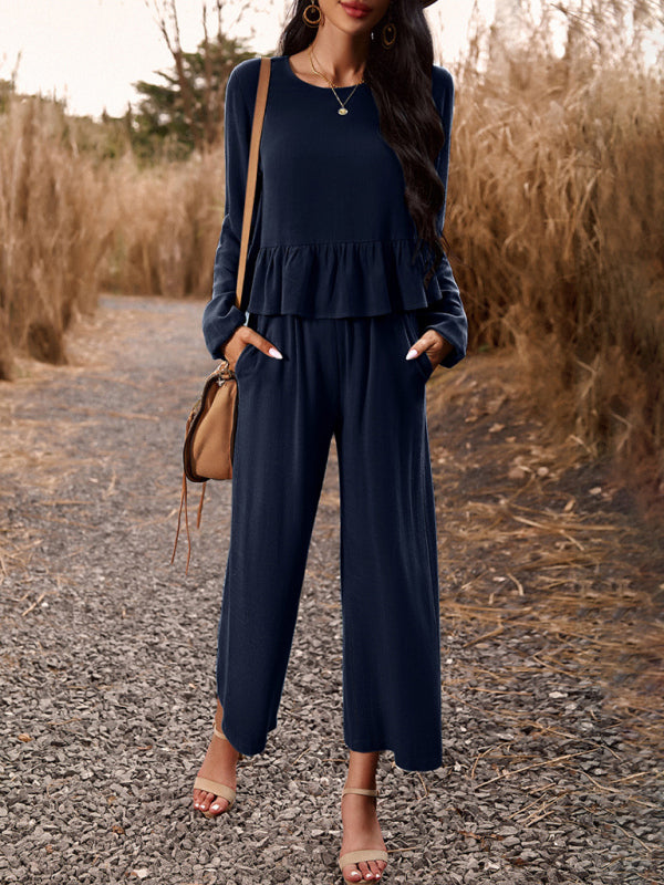 Temperament suit solid color long-sleeved top loose trousers BLUE ZONE PLANET