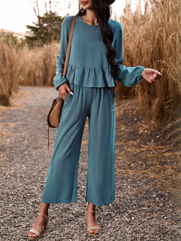 Temperament suit solid color long-sleeved top loose trousers BLUE ZONE PLANET