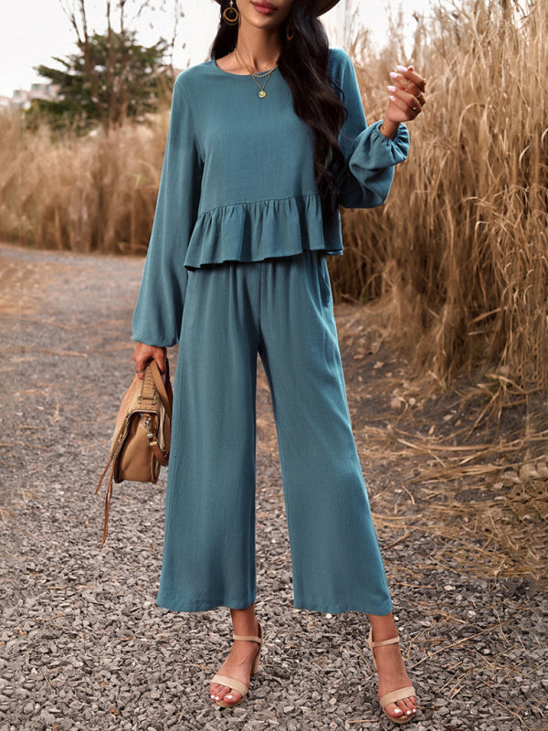 Temperament suit solid color long-sleeved top loose trousers BLUE ZONE PLANET