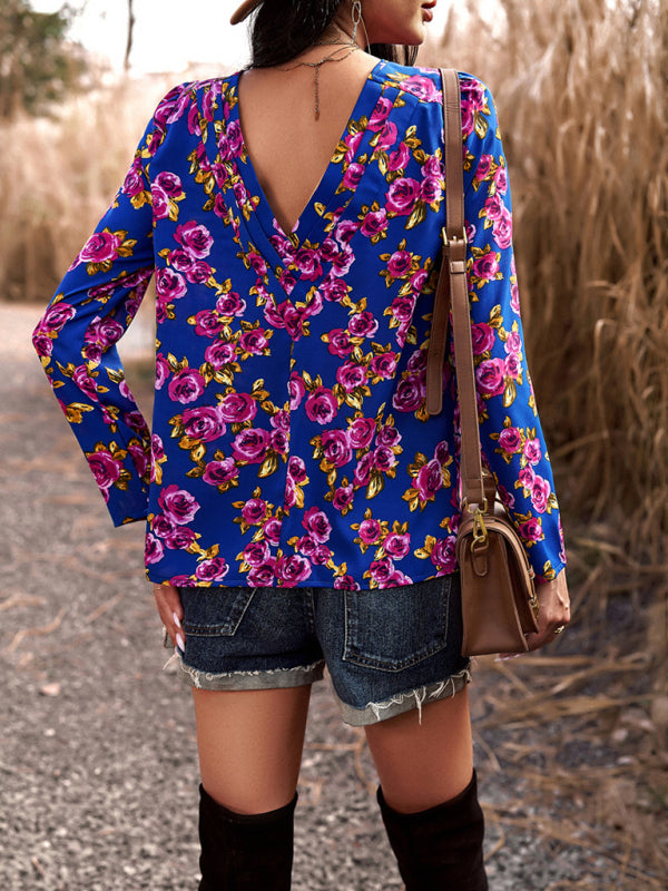 Casual Printed Round Neck Long Sleeve Top-[Adult]-[Female]-2022 Online Blue Zone Planet