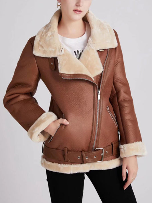 street fashion motorcycle style fur coat