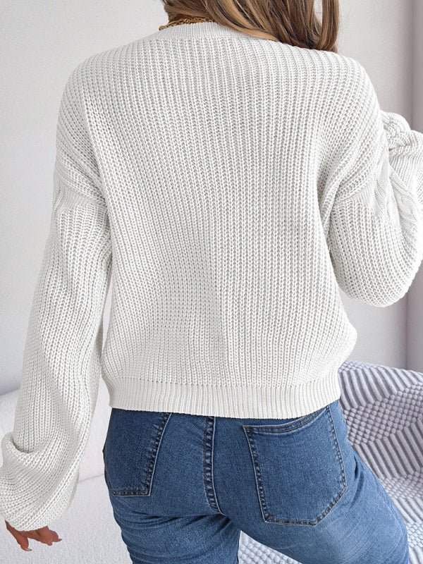 twist stitching lantern sleeve pullover sweater BLUE ZONE PLANET