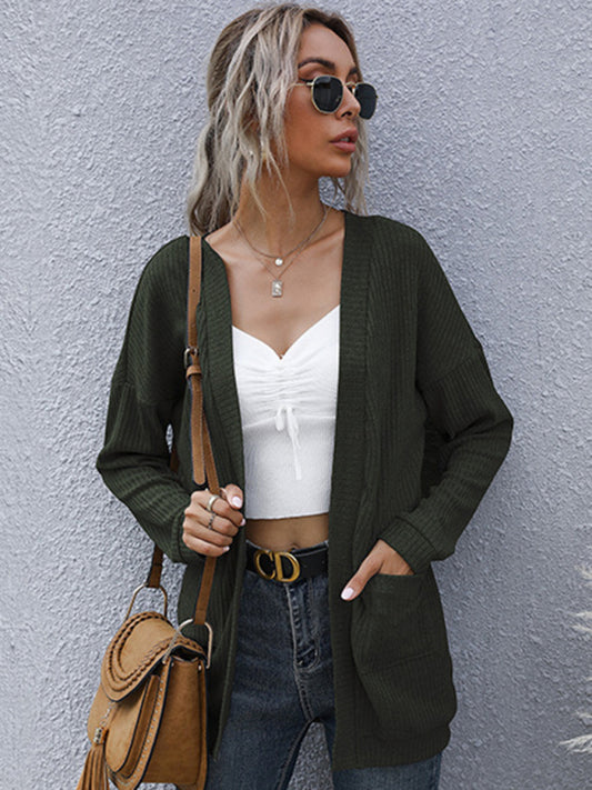 basic long-sleeved solid color long sweater cardigan