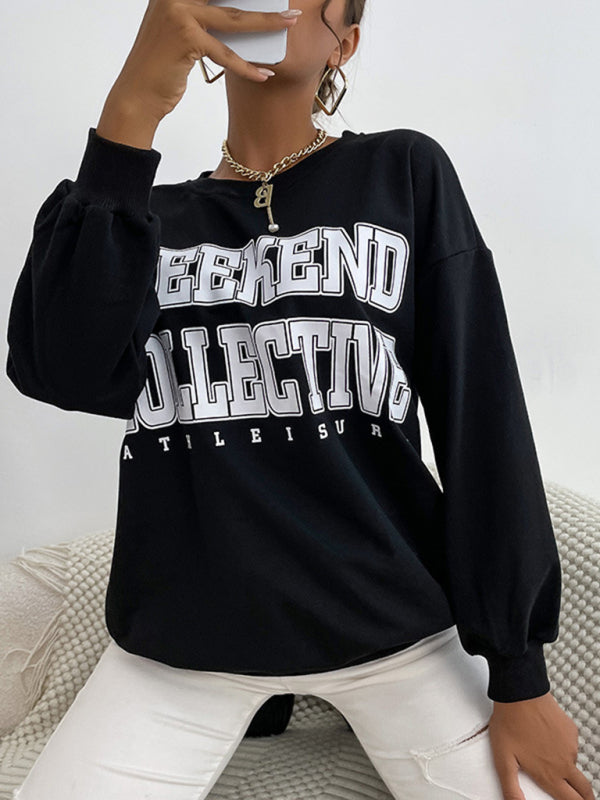 Blue Zone Planet |  round neck long sleeve pullover letter sweatshirt BLUE ZONE PLANET