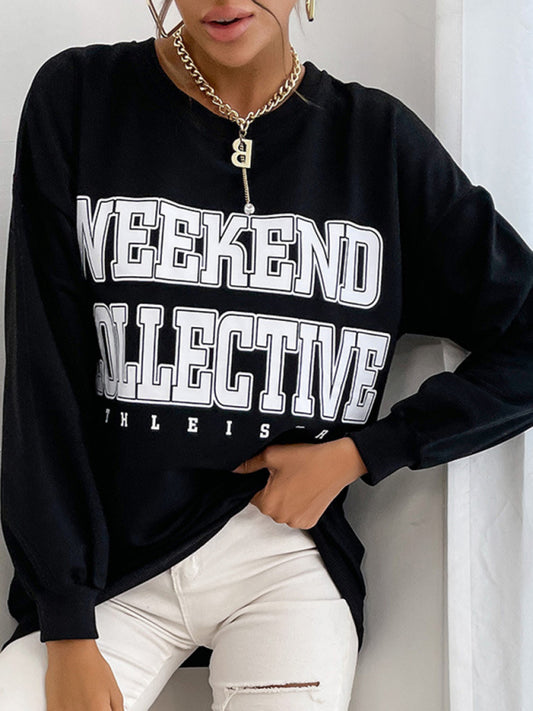 Blue Zone Planet |  round neck long sleeve pullover letter sweatshirt BLUE ZONE PLANET