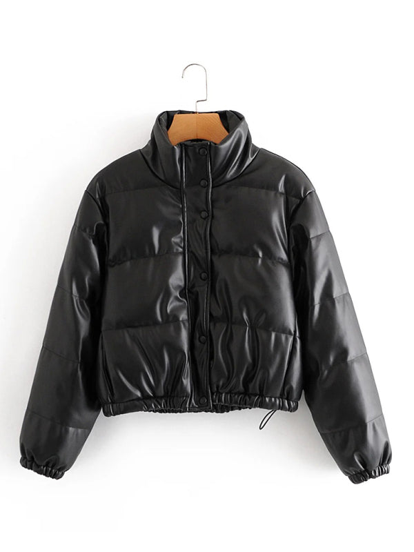 Blue Zone Planet | Upright Collar Single Breasted Slim Puffy Short Quilted Coat-TOPS / DRESSES-[Adult]-[Female]-2022 Online Blue Zone Planet