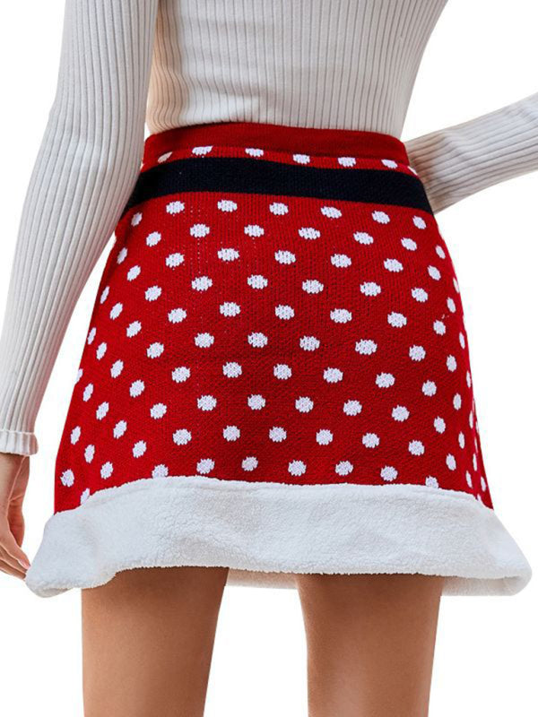 New splicing knitted A-line skirt with elastic belt Christmas package hip skirt-[Adult]-[Female]-2022 Online Blue Zone Planet