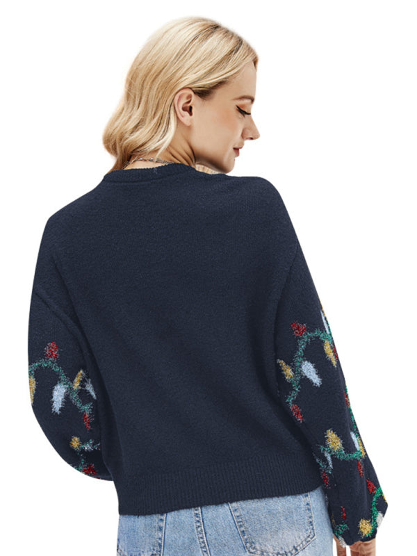 Blue Zone Planet | New Christmas Lights Sweet Pullover Loose Christmas Knitwear-TOPS / DRESSES-[Adult]-[Female]-2022 Online Blue Zone Planet