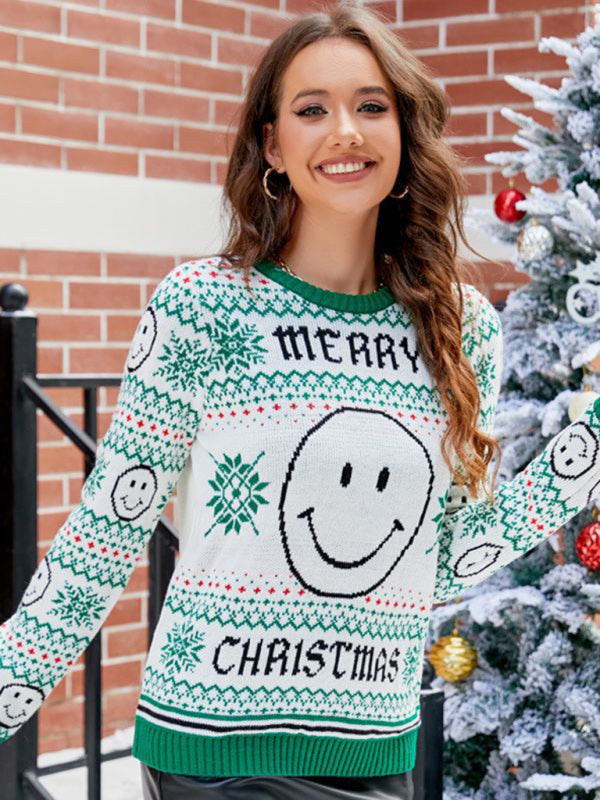 New Christmas Pullover Smiley Halloween Sweater-[Adult]-[Female]-Green-S-2022 Online Blue Zone Planet