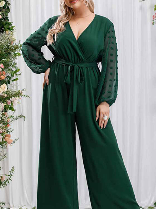 Blue Zone Planet | New Plus Size Women's Sexy Bowknot Lady Lace Straight Loose High Waist Solid Color Jumpsuit-[Adult]-[Female]-Green-L-2022 Online Blue Zone Planet