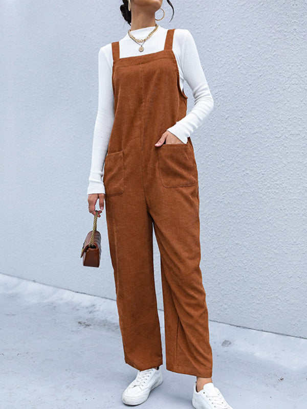 Blue Zone Planet |  Corduroy Pants Loose Solid Color Overalls BLUE ZONE PLANET