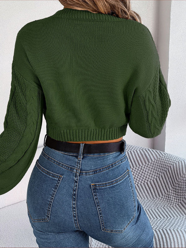 Blue Zone Planet | autumn and winter solid color twist long-sleeved pullover navel-baring sweater-TOPS / DRESSES-[Adult]-[Female]-2022 Online Blue Zone Planet