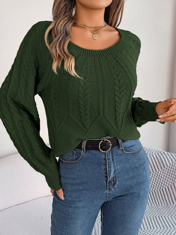 Blue Zone Planet | New autumn and winter casual solid color twist long-sleeved pullover sweater-TOPS / DRESSES-[Adult]-[Female]-2022 Online Blue Zone Planet