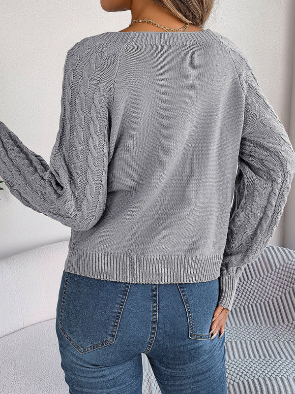 Blue Zone Planet | New autumn and winter casual solid color twist long-sleeved pullover sweater-TOPS / DRESSES-[Adult]-[Female]-2022 Online Blue Zone Planet