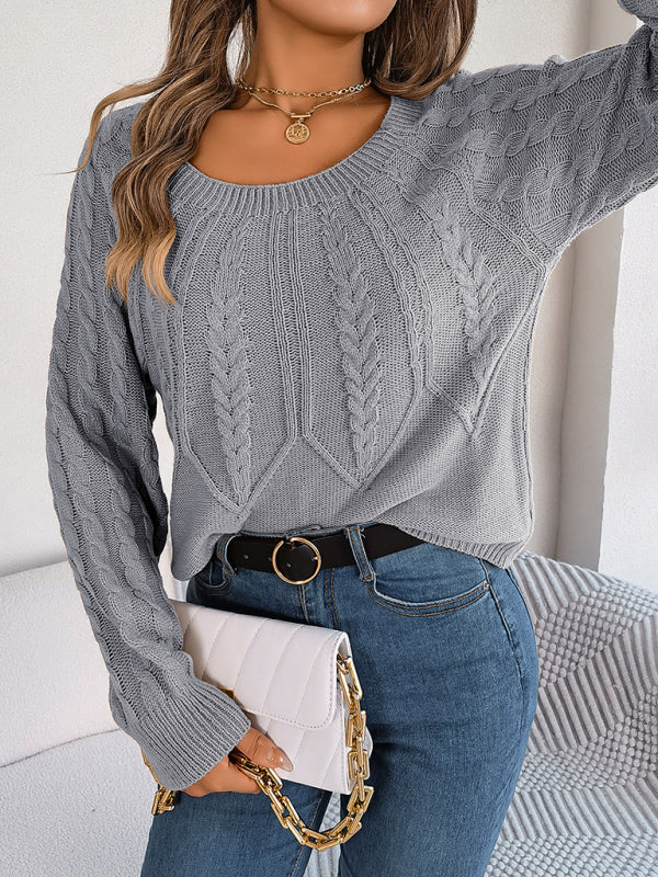 Blue Zone Planet | New autumn and winter casual solid color twist long-sleeved pullover sweater-TOPS / DRESSES-[Adult]-[Female]-Grey-S-2022 Online Blue Zone Planet