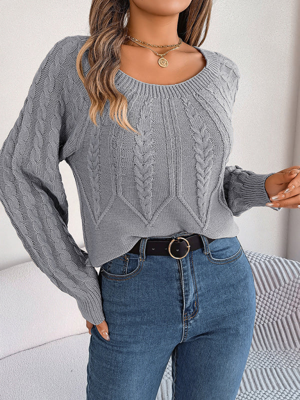 Blue Zone Planet | New autumn and winter casual solid color twist long-sleeved pullover sweater-TOPS / DRESSES-[Adult]-[Female]-2022 Online Blue Zone Planet