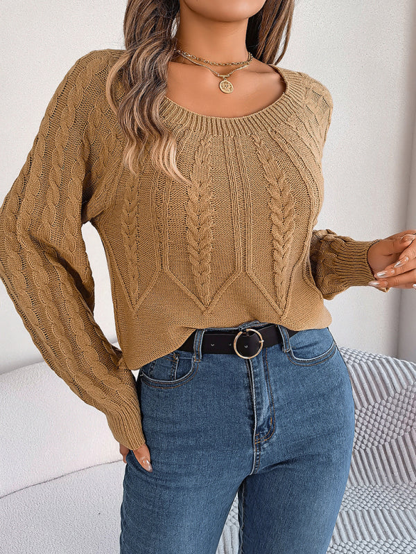 Blue Zone Planet | New autumn and winter casual solid color twist long-sleeved pullover sweater-TOPS / DRESSES-[Adult]-[Female]-2022 Online Blue Zone Planet