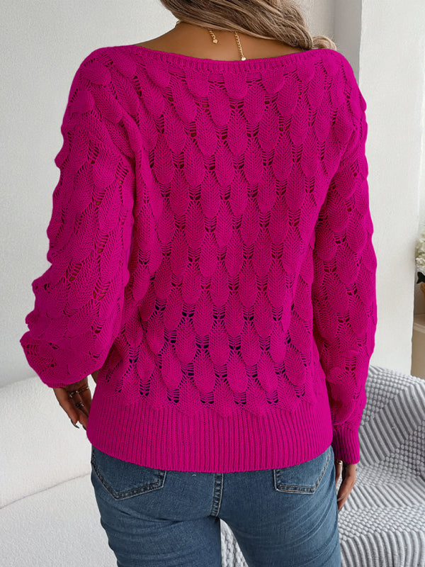 Blue Zone Planet | feather hollow one-line collar off-shoulder lantern sleeve sweater BLUE ZONE PLANET