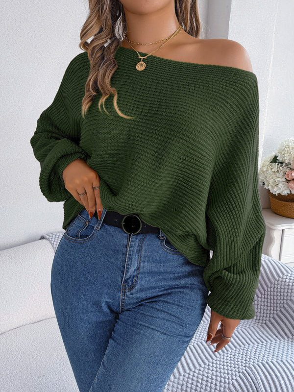 Blue Zone Planet | New casual loose solid color bat sleeve pullover sweater-TOPS / DRESSES-[Adult]-[Female]-2022 Online Blue Zone Planet