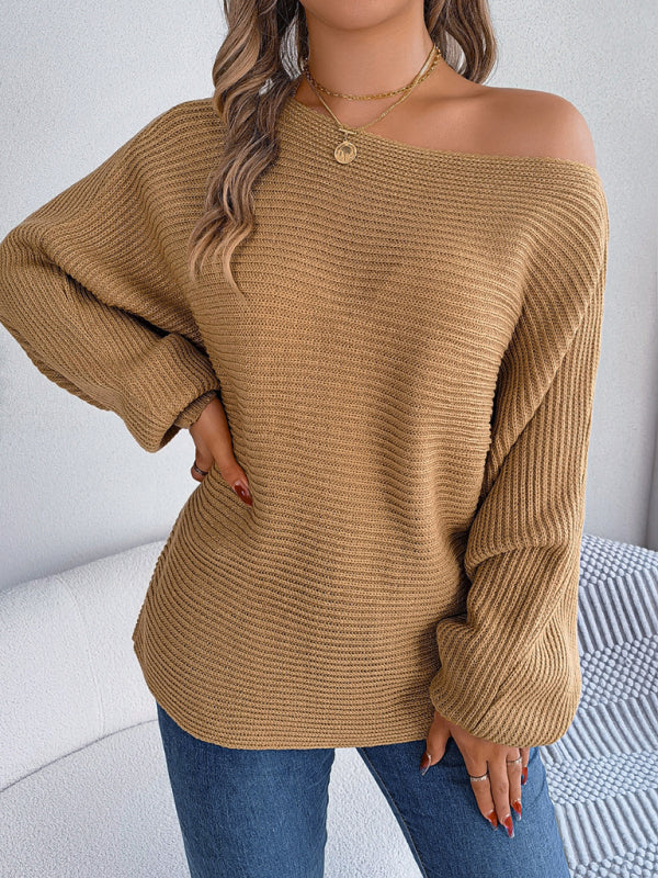 Blue Zone Planet | New casual loose solid color bat sleeve pullover sweater-TOPS / DRESSES-[Adult]-[Female]-Khaki-S-2022 Online Blue Zone Planet