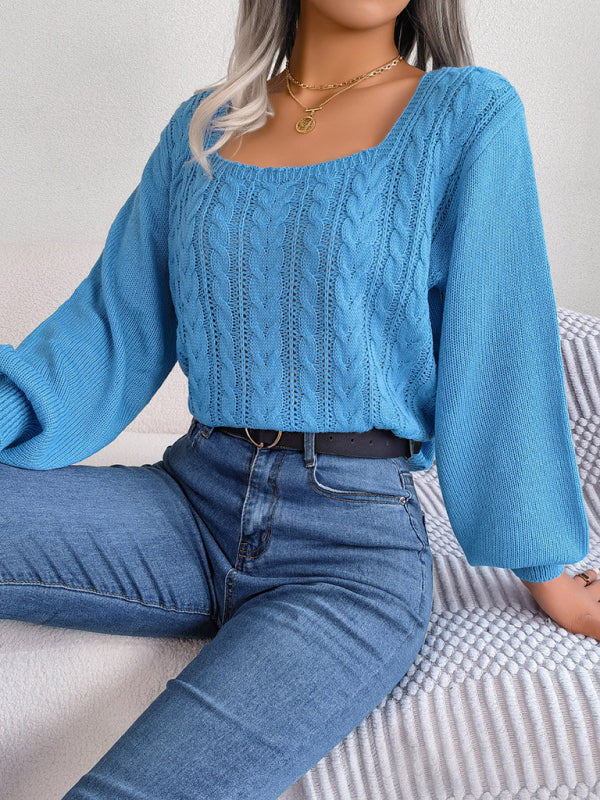 Blue Zone Planet |  square neck twist lantern sleeve pullover sweater BLUE ZONE PLANET