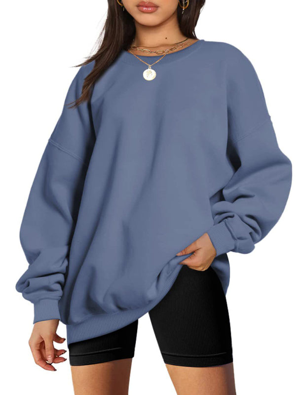 Blue Zone Planet |  Round neck pullover loose velvet sweatshirt BLUE ZONE PLANET