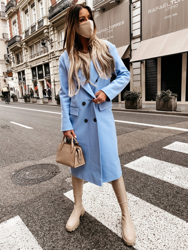 Blue Zone Planet | long sleeve suit collar double breasted woolen coat coat BLUE ZONE PLANET