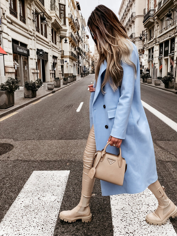 Blue Zone Planet | long sleeve suit collar double breasted woolen coat coat BLUE ZONE PLANET