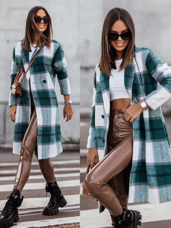 Blue Zone Planet | mid-length plaid woolen printed coat BLUE ZONE PLANET